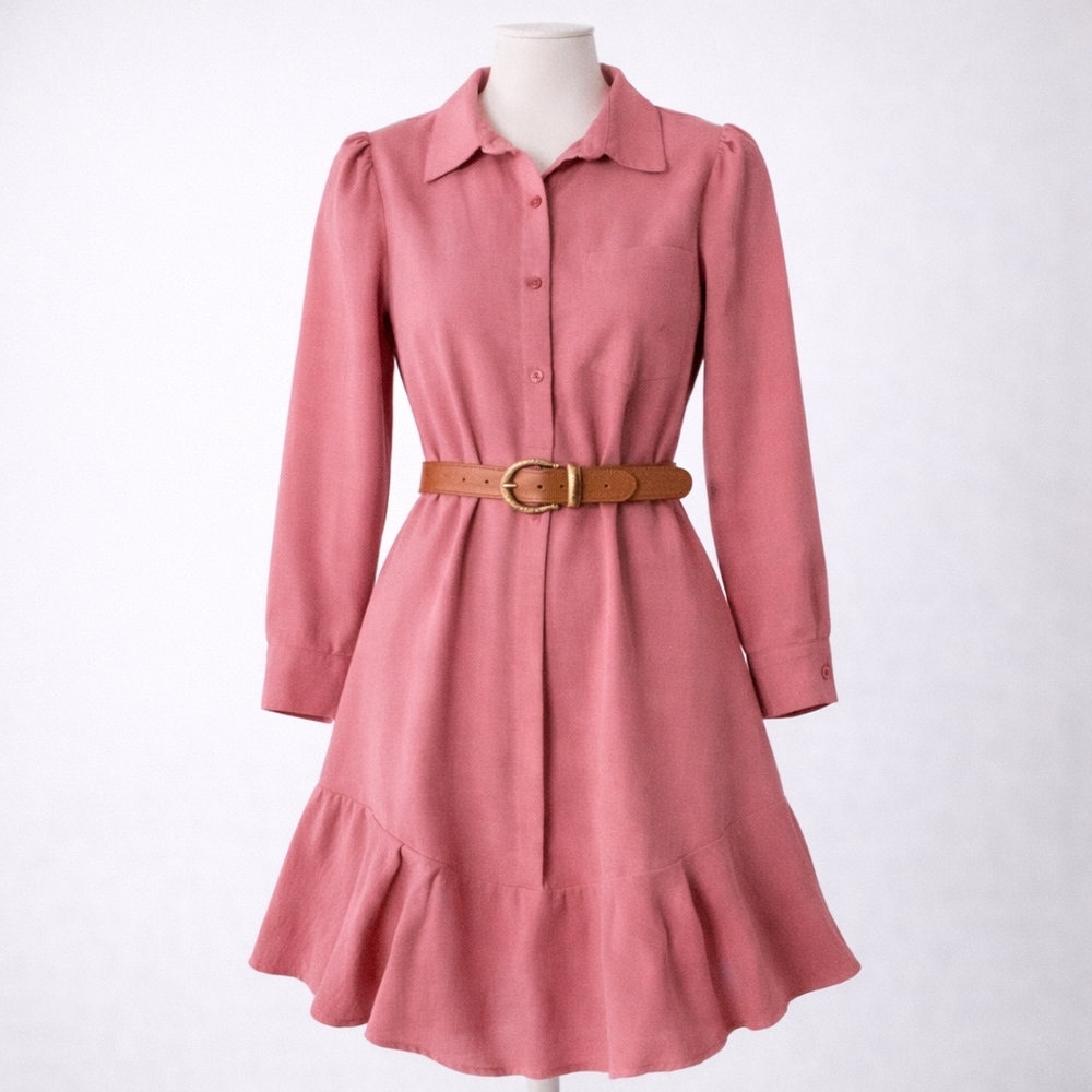 Tahari ASL Long Sleeve Button Down Shirt Dress Office Vacation Barbiecore Breezy